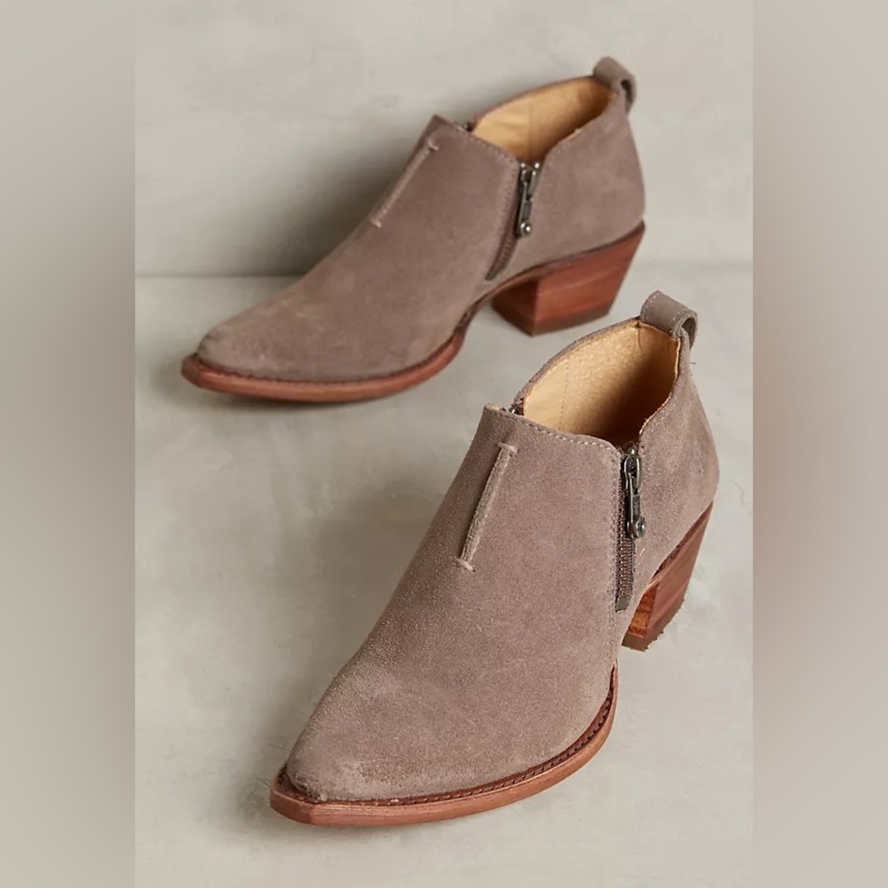 Frye Leather Sacha Moto Taupe Ankle Boots